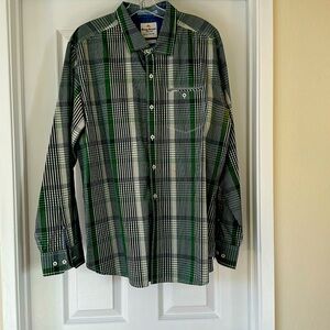 Tommy Bahama, long sleeved jeans, island crafted island, modern fit plaid shirt